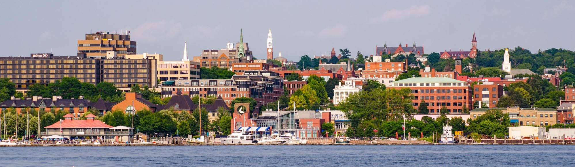 Burlington waterfront from boat on Lake Champlain